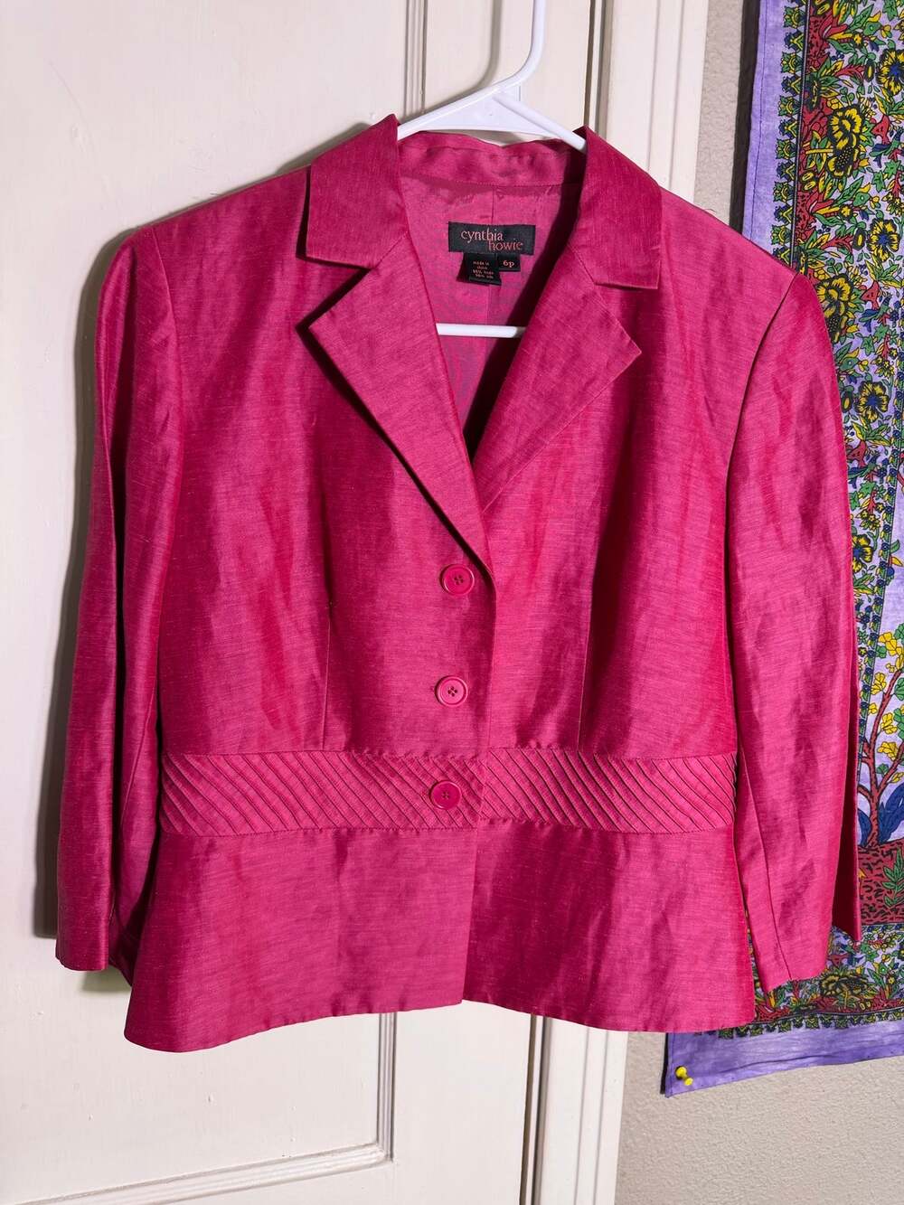 Cynthia Howie Blazer Jacket Womens 6P Pink Linen Silk